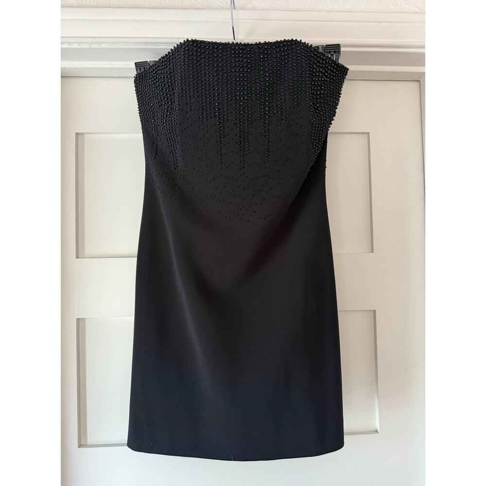 Vintage Y2K Rimini by Shaw Black Beaded Strapless Cocktail Dress Goth Glam